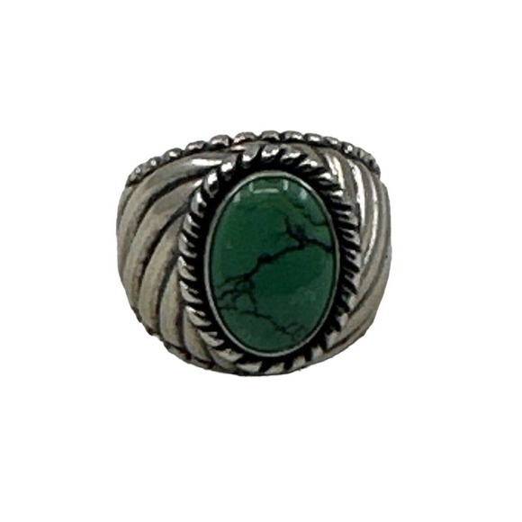 SIGNED CP CAROLYN POLLACK STERLING SILVER GREEN TURQUOISE SOUTHWESTERN RING - Picture 2 of 7